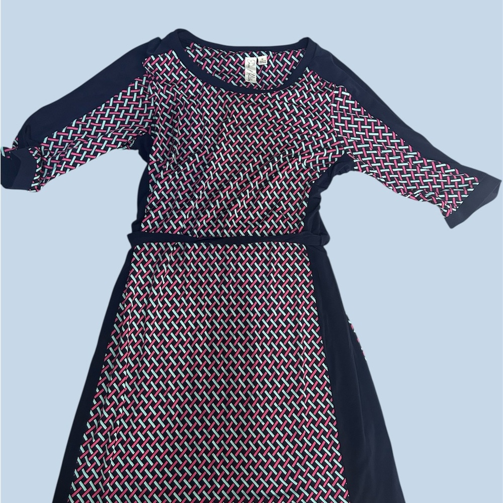 Emma & Michele Pink and turquoise and navy blue ALine Dress with Raglan Sleeves
